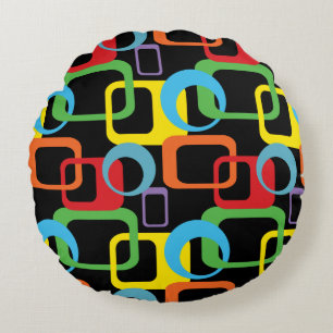 Geometric Retro Multicolored Pattern Round Cushion