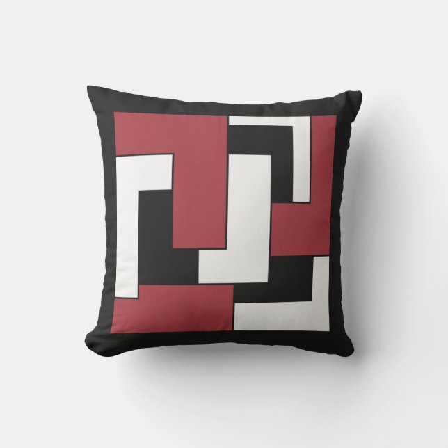 Geometric Retro Red Black White Graphic Abstract L Outdoor Cushion (Front)