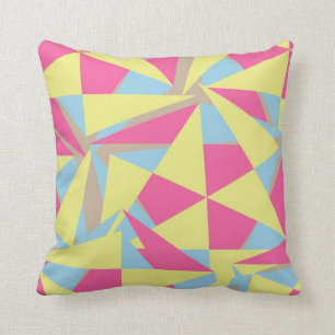 Geometric Retro Style Funky Pink Blue Yellow Grey Cushion