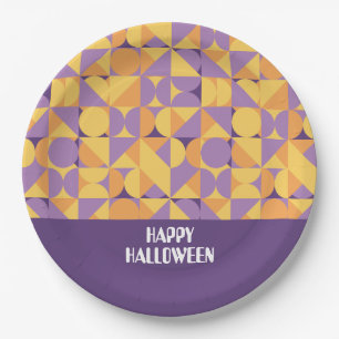 Geometric Retro Vibes Pumpkin colour Paper Plate