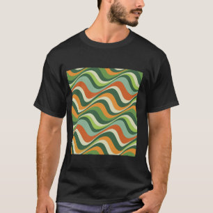 Geometric Retro Wave Stripes Green Shades Optical  T-Shirt