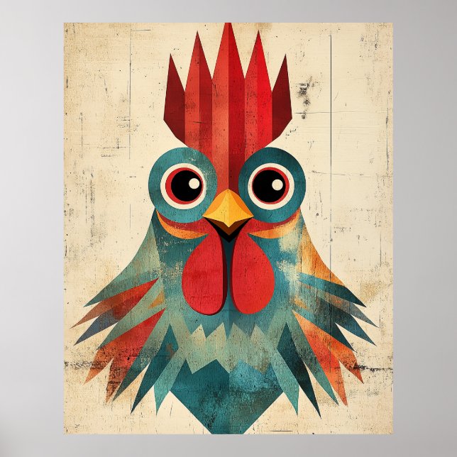 Geometric Rooster Portrait Poster (Front)