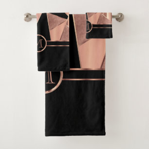 Geometric Rose Gold and Black Bath Towel Set