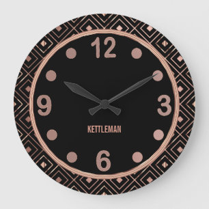 Geometric Rose Gold and Black Large Clock