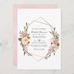 Geometric Rose Gold and Blush Pink Wedding Photo I Invitation