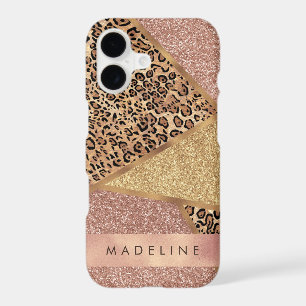 Geometric Rose Gold Blush Glitter Leopard