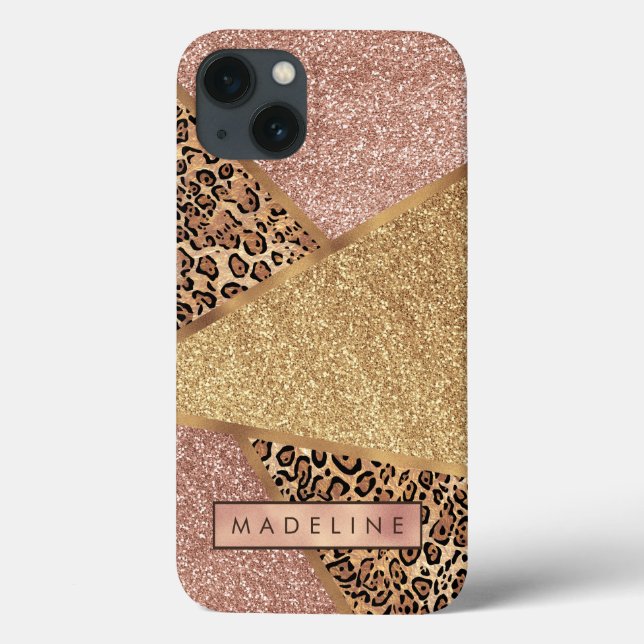 Geometric Rose Gold Blush Glitter Leopard Case-Mate iPhone Case (Back)