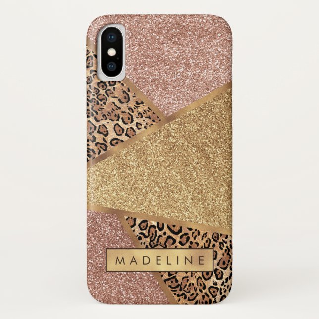 Geometric Rose Gold Blush Glitter Leopard Case-Mate iPhone Case (Back)