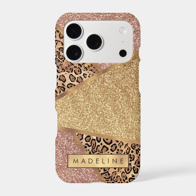 Geometric Rose Gold Blush Glitter Leopard Pattern (Back)