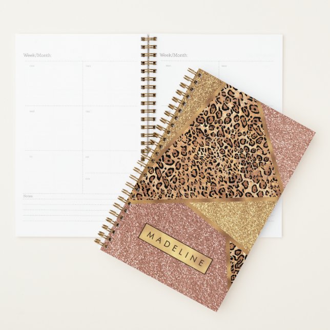 Geometric Rose Gold Blush Glitter Leopard Pattern Planner (Display)