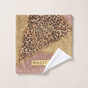 Geometric Rose Gold Blush Glitter Leopard Pattern Wash Cloth