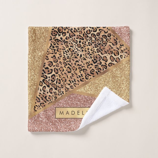 Geometric Rose Gold Blush Glitter Leopard Pattern Wash Cloth (Wash Cloth)
