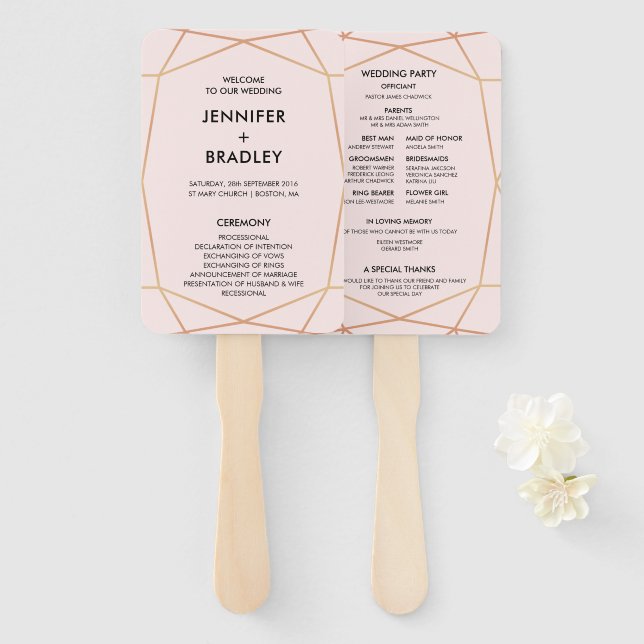 Geometric Rose Gold Fan Wedding Program (Front and Back)