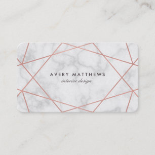 Geometric Rose Gold Light Grey Marble Business Card