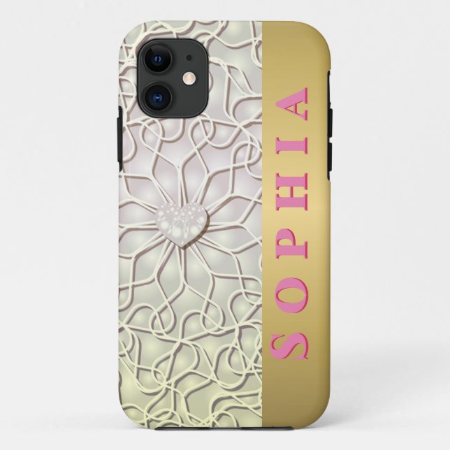 Geometric Rose Gold LOVE Heart Pattern Case-Mate iPhone Case (Back)