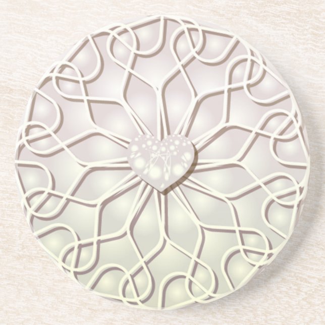 Geometric Rose Gold LOVE Heart Pattern Coaster (Front)