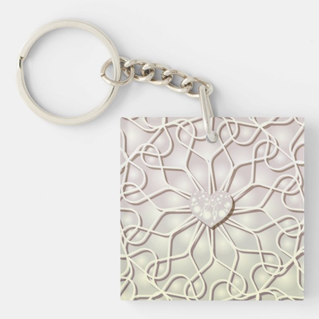 Geometric Rose Gold LOVE Heart Pattern Key Ring (Front)