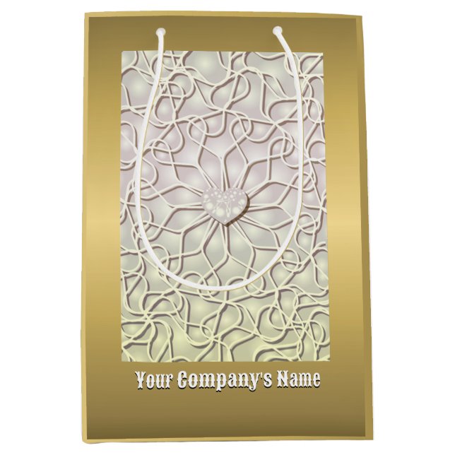 Geometric Rose Gold LOVE Heart Pattern Medium Gift Bag (Front)