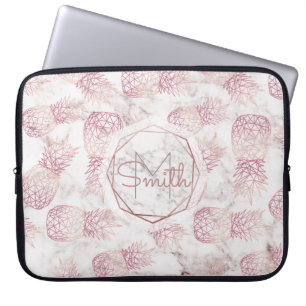 Geometric rose gold pineapples marble pattern laptop sleeve