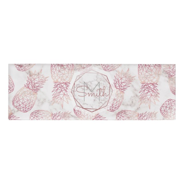 Geometric rose gold pineapples marble pattern name tag (Front)