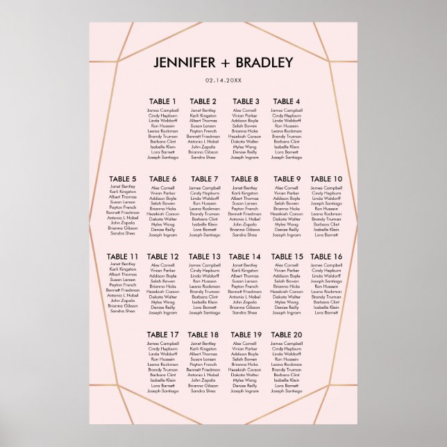 Geometric Rose Gold Seating Chart | Custom Colour (Front)