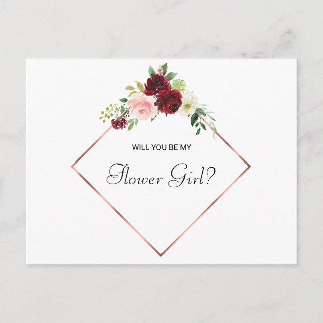 Geometric Rose Gold Spring Floral Flower Girl Invitation Postcard (Front)