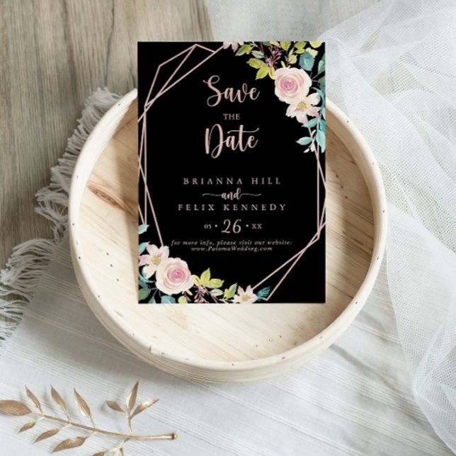 Geometric Rose Gold Spring Floral Wedding   Save The Date (Creator Uploaded)