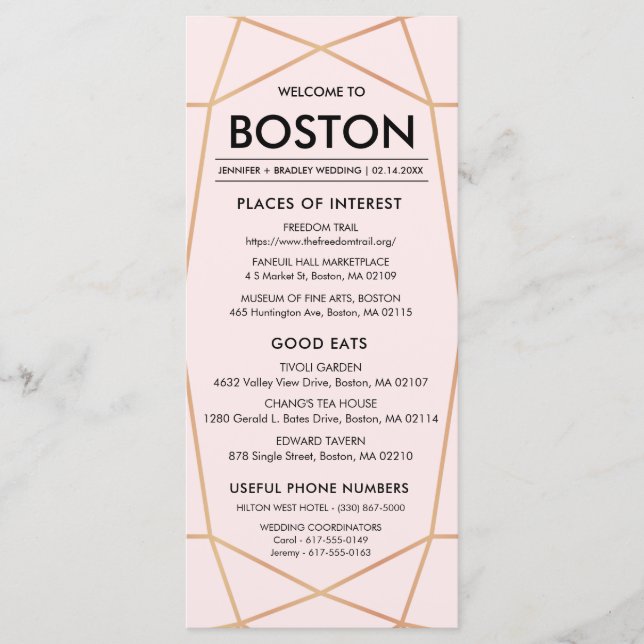 Geometric Rose Gold Wedding Welcome Card (Front)