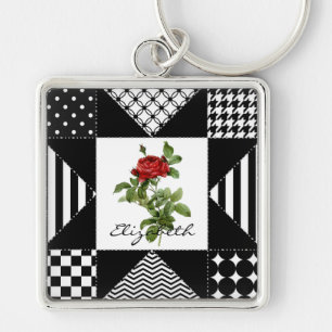 Geometric Rose Name Key Ring