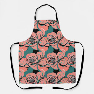 Geometric Roses In Shades Of Black And Teal Apron