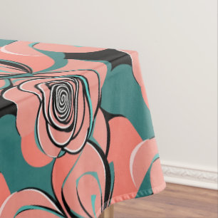 Geometric Roses In Shades Of Black And Teal Tablecloth
