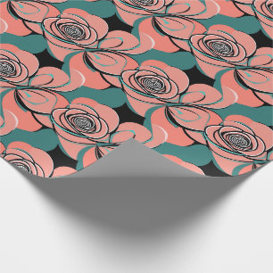 Geometric Roses In Shades Of Black And Teal Wrapping Paper
