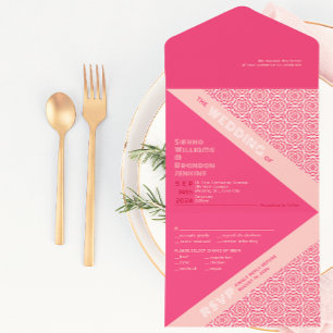 Geometric Roses Red All in One Wedding Invitation