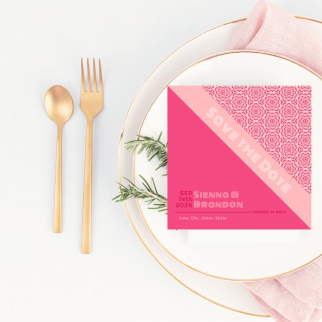 Geometric Roses Red Save The Date Card (Creator Uploaded)