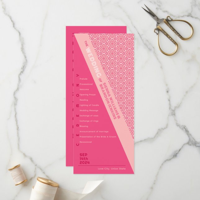 Geometric Roses Red Wedding Program (Front/Back In Situ)