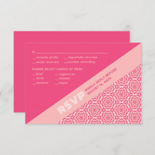 Geometric Roses Red Wedding RSVP Card