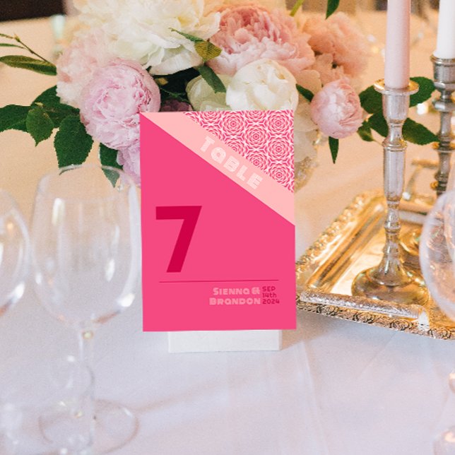 Geometric Roses Red Wedding Table Card (Creator Uploaded)