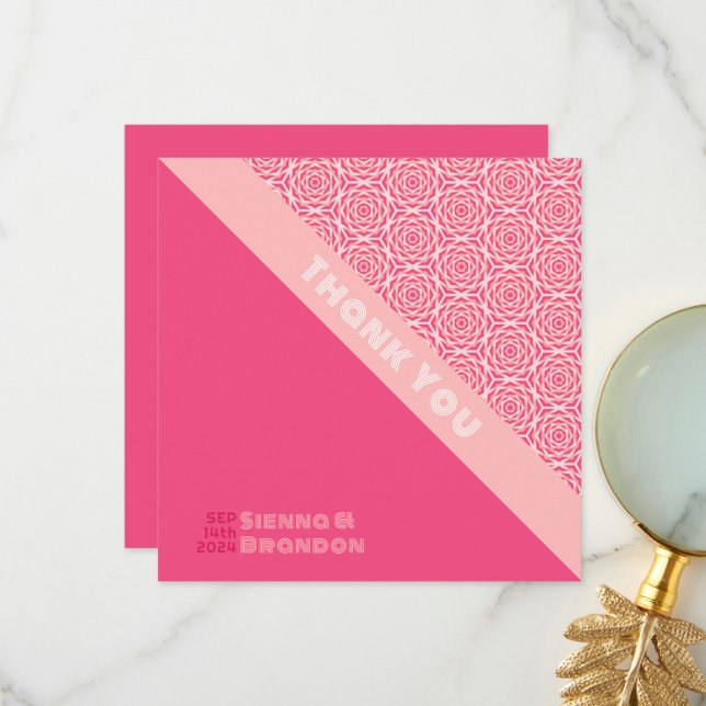 Geometric Roses Red Wedding Thank You Card (Front/Back In Situ)