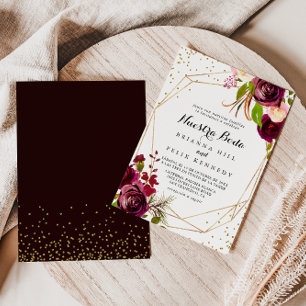 Geometric Rustic Burgundy Nuestra Boda Wedding Invitation