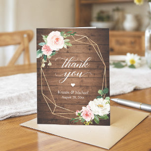Geometric Rustic Country Floral Wedding Thank You Card