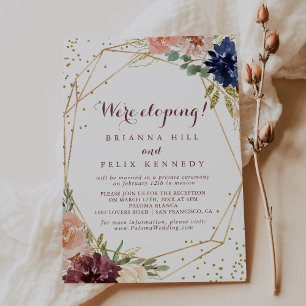 Geometric Rustic Gold Glitter Elopement Reception Invitation