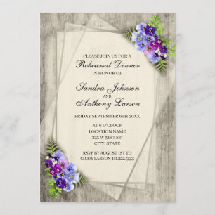Geometric Rustic Pansies Rehearsal Invitation