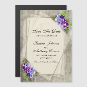 Geometric Rustic Pansies Save The Date Magnetic Invitation