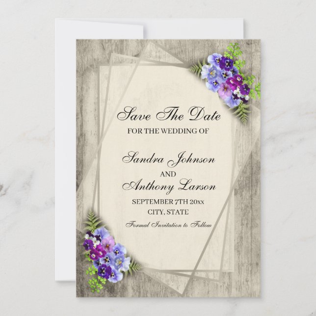 Geometric Rustic Pansy Save The Date (Front)