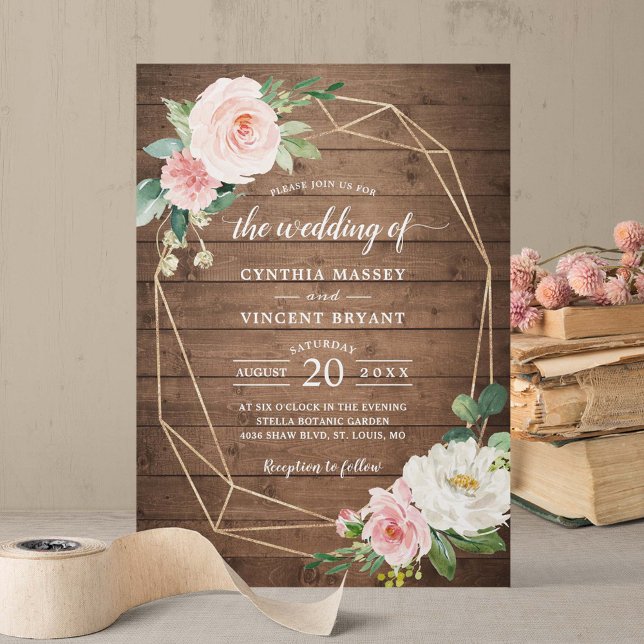 Geometric Rustic Romance Blush Floral Wedding Invitation (Creator Uploaded)