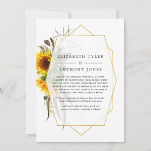 Geometric Rustic Sunflowers Reduced Wedding Guests Announcement