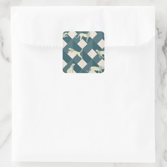 Geometric Safari Wild Leopard Animal Square Sticker (Bag)