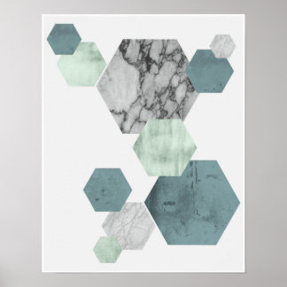 Geometric, Scandinavian coastal hues hexagon art Poster