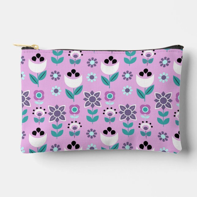 Geometric Scandinavian flower pattern Accessory Pouch (Front)