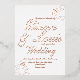 Geometric Script Wedding Pressed  Foil Invitation